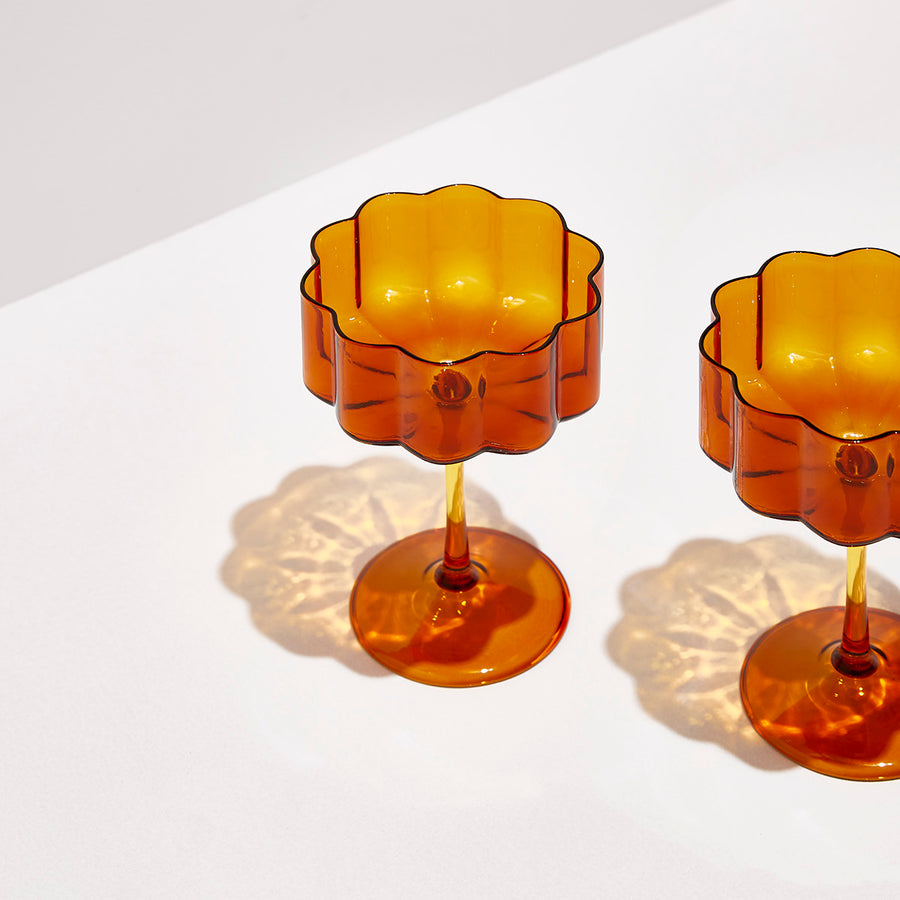 TWO x WAVE COUPE GLASSES - AMBER