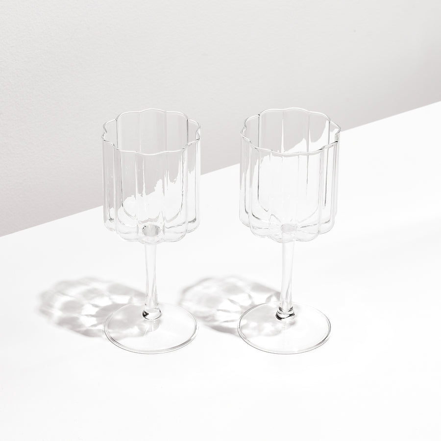 TWO x WAVE WINE GLASSES - CLEAR