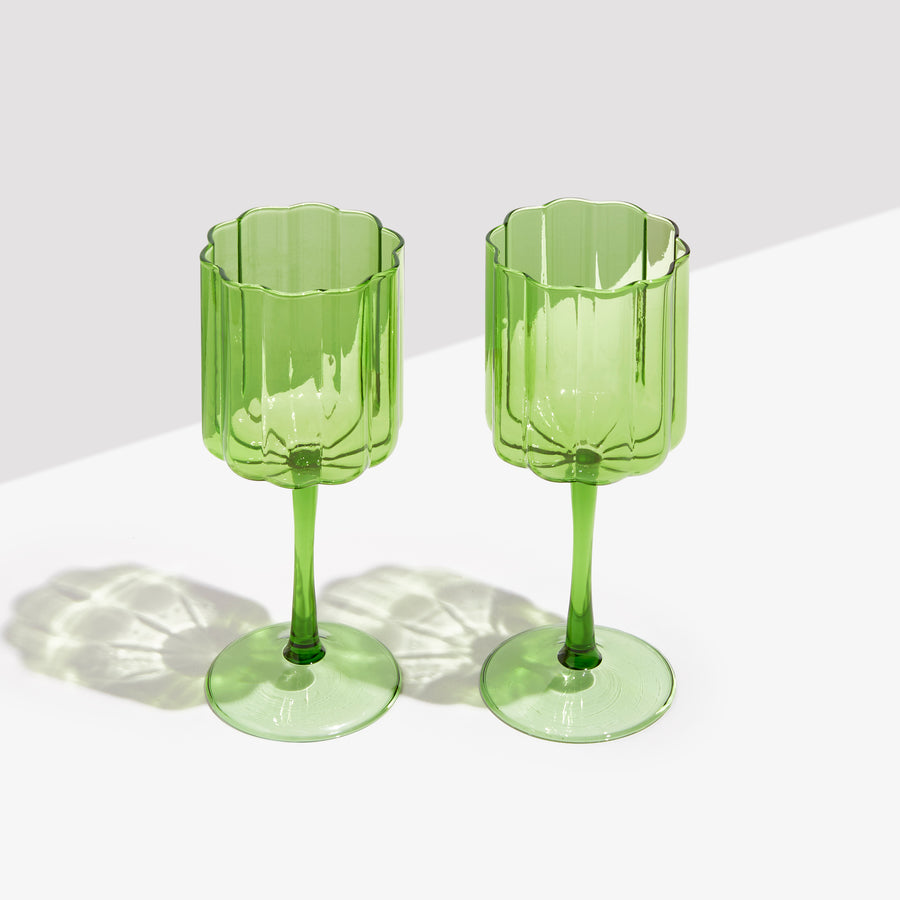 TWO x WAVE WINE GLASSES - GREEN