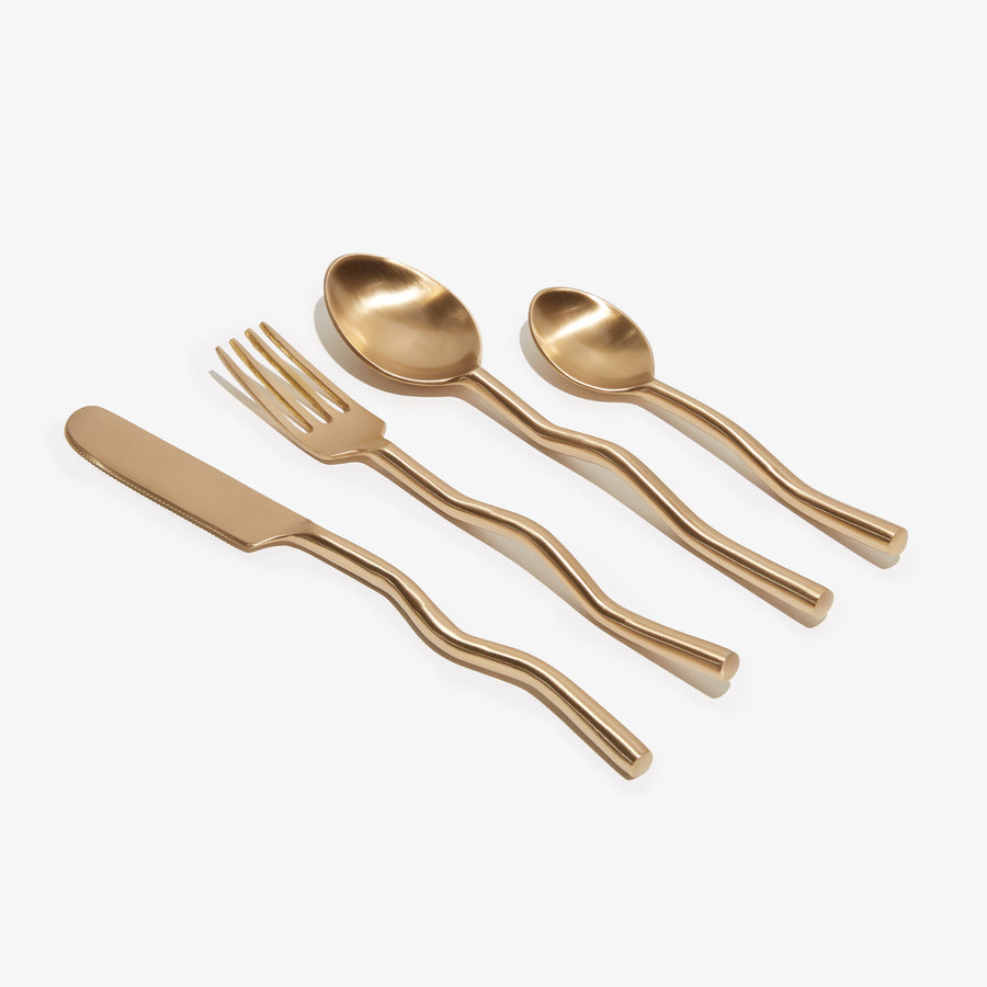 WAVE CUTLERY SET - BRASS