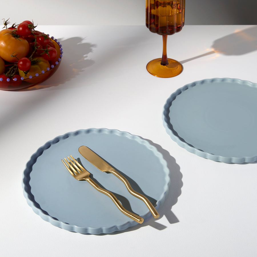 TWO X WAVE DINNER PLATES - BLUE