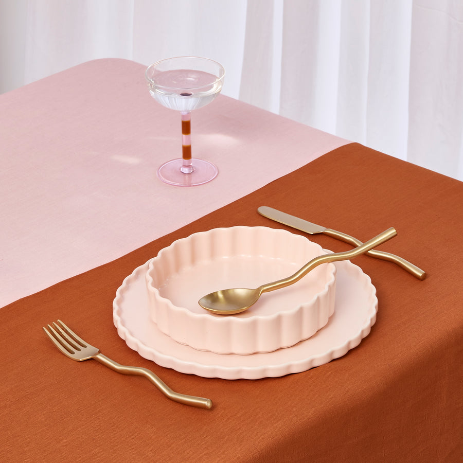 HALF HALF TABLECLOTH - PINK + TERRACOTTA