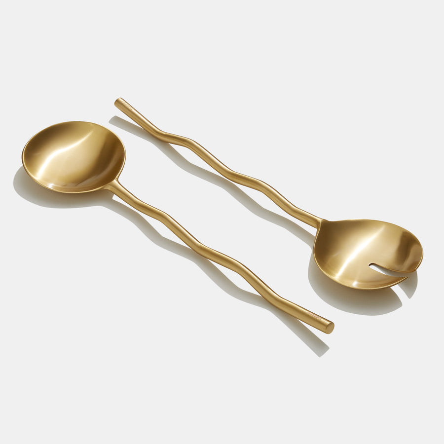 WAVE SALAD SERVERS - BRASS