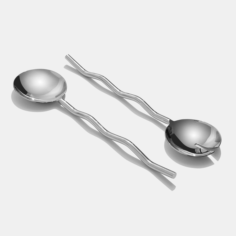 WAVE SALAD SERVERS - SILVER