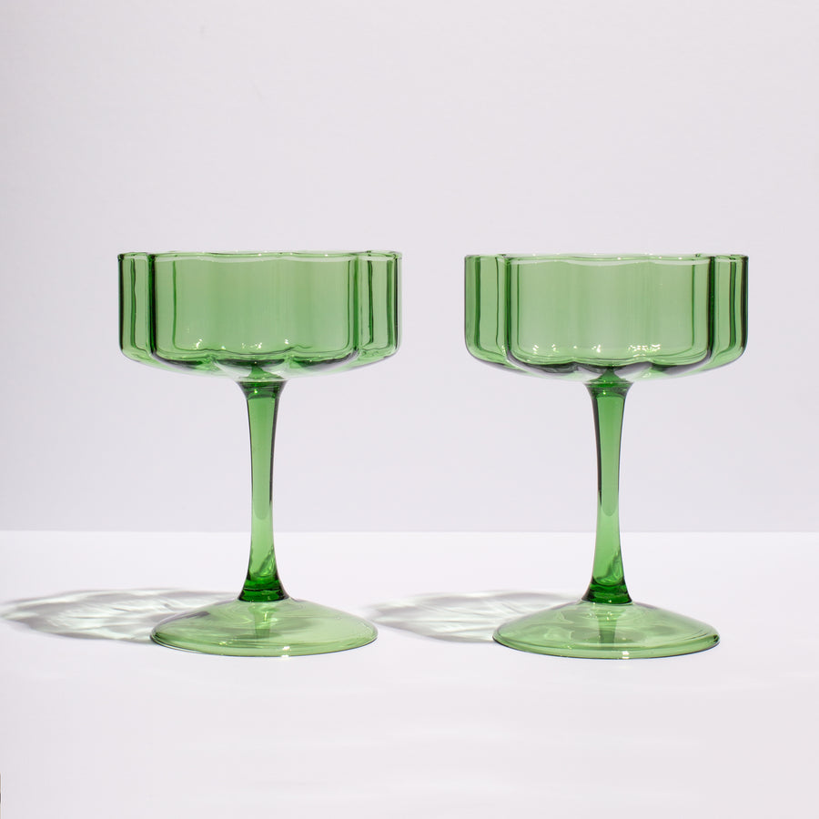 TWO x WAVE COUPE GLASSES - GREEN