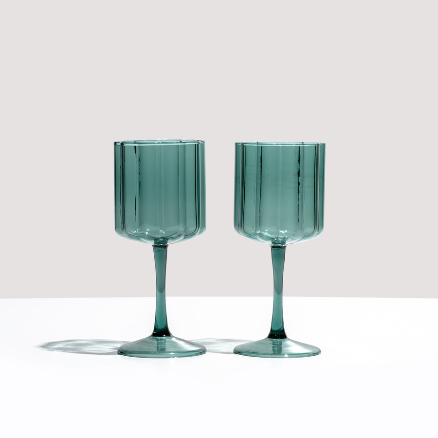 TWO x WAVE WINE GLASSES - TEAL
