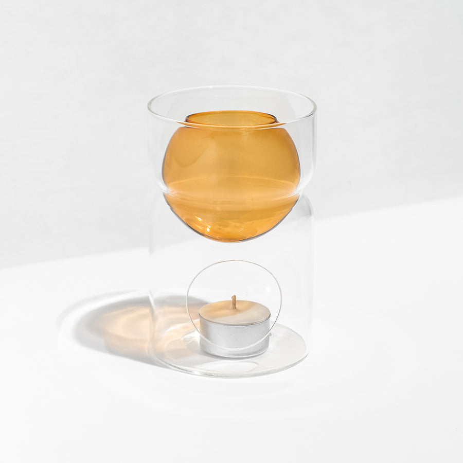 OIL BURNER TEA LIGHT CANDLE AMBER CLEAR