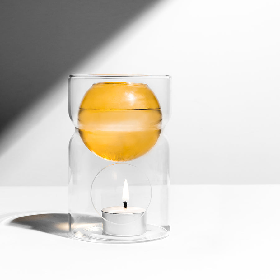 OIL BURNER & TEA LIGHT CANDLE - AMBER + CLEAR