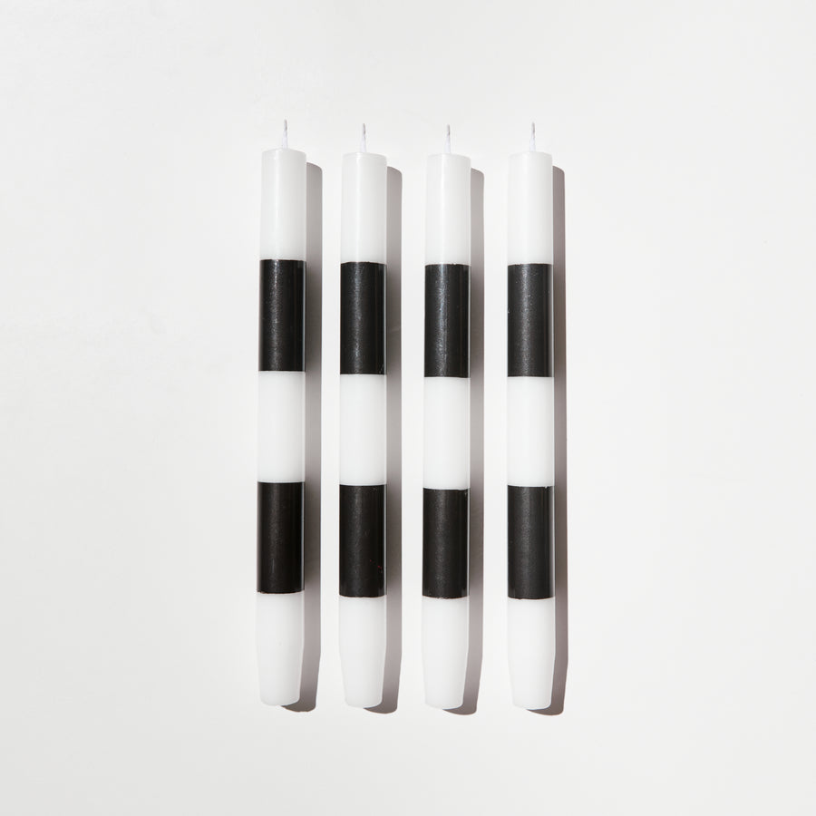 FOUR x STRIPED CANDLES - BLACK + WHITE