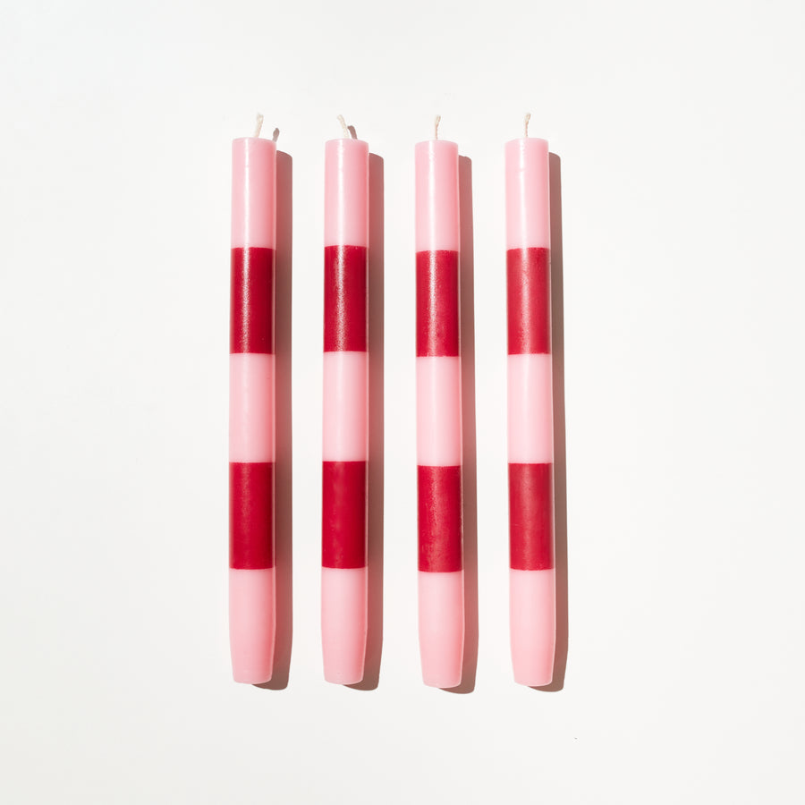 FOUR x STRIPED CANDLES - PINK + MAROON