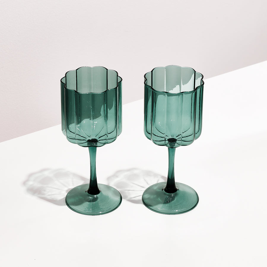 TWO x WAVE WINE GLASSES - TEAL